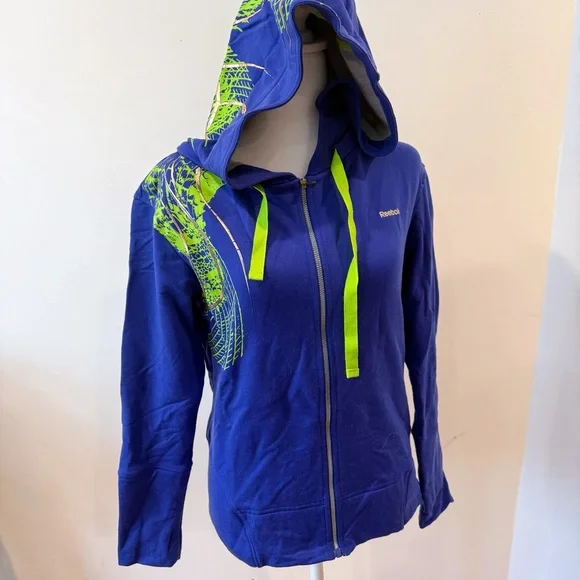 Reebok Blue and Green Athletic Jacket with Hood - Picture 5 of 8